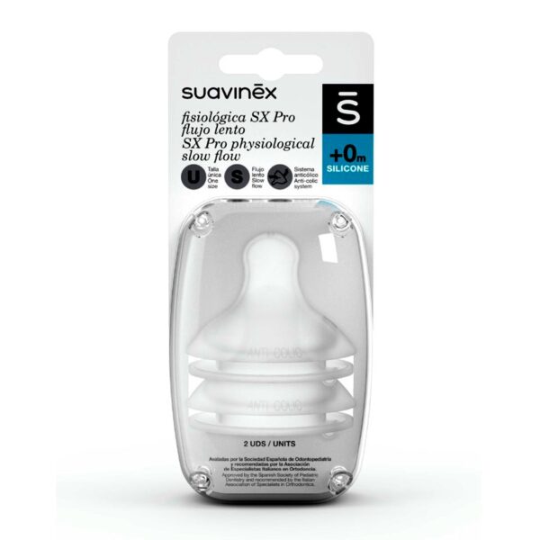 Suavinex Chupeta Anatómica de Silicone Básico 2 Unidades +0 meses Cor Azul