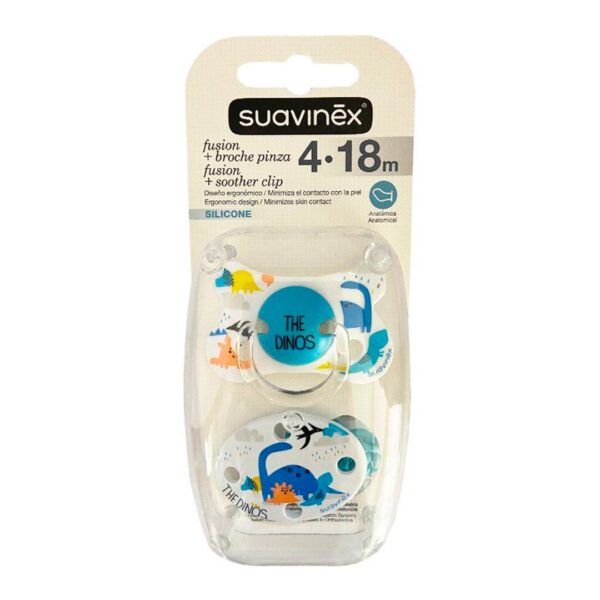 Suavinex Chupeta + Broche Anatómica 4-18 meses Azul Dino